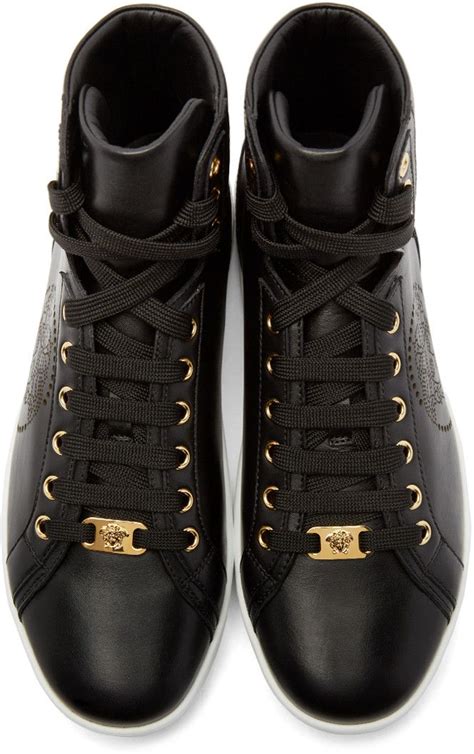 black perforated and patent leather versace medusa tongue high-top sneakers|versace medusa k2ibn.